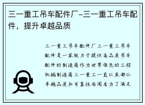 三一重工吊车配件厂-三一重工吊车配件，提升卓越品质