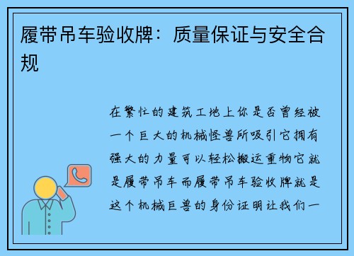 履带吊车验收牌：质量保证与安全合规