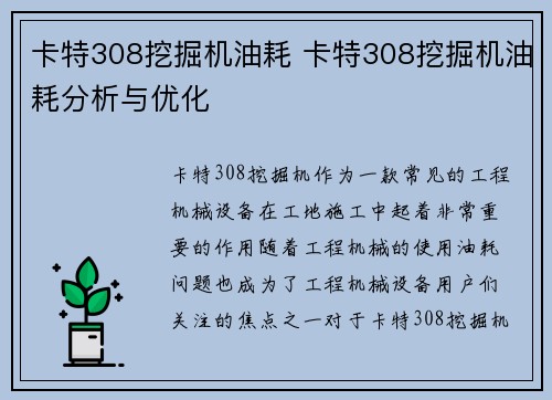 卡特308挖掘机油耗 卡特308挖掘机油耗分析与优化