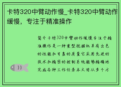 卡特320中臂动作慢_卡特320中臂动作缓慢，专注于精准操作